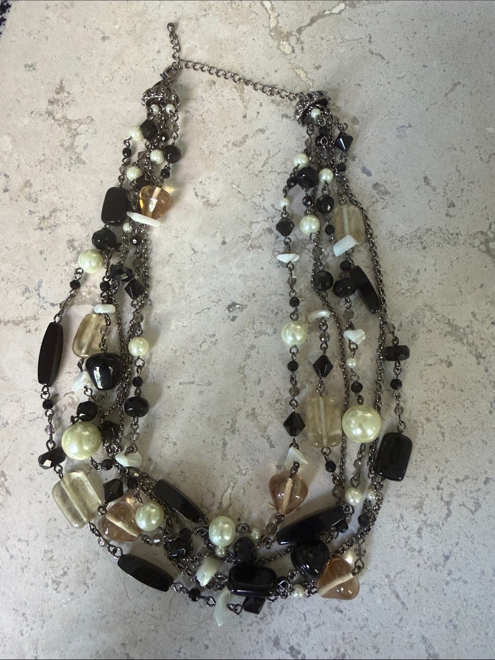 EUC LIA SOPHIA Multi-Strand Pearl Beaded Necklace in Black, Cream, Amber Brown